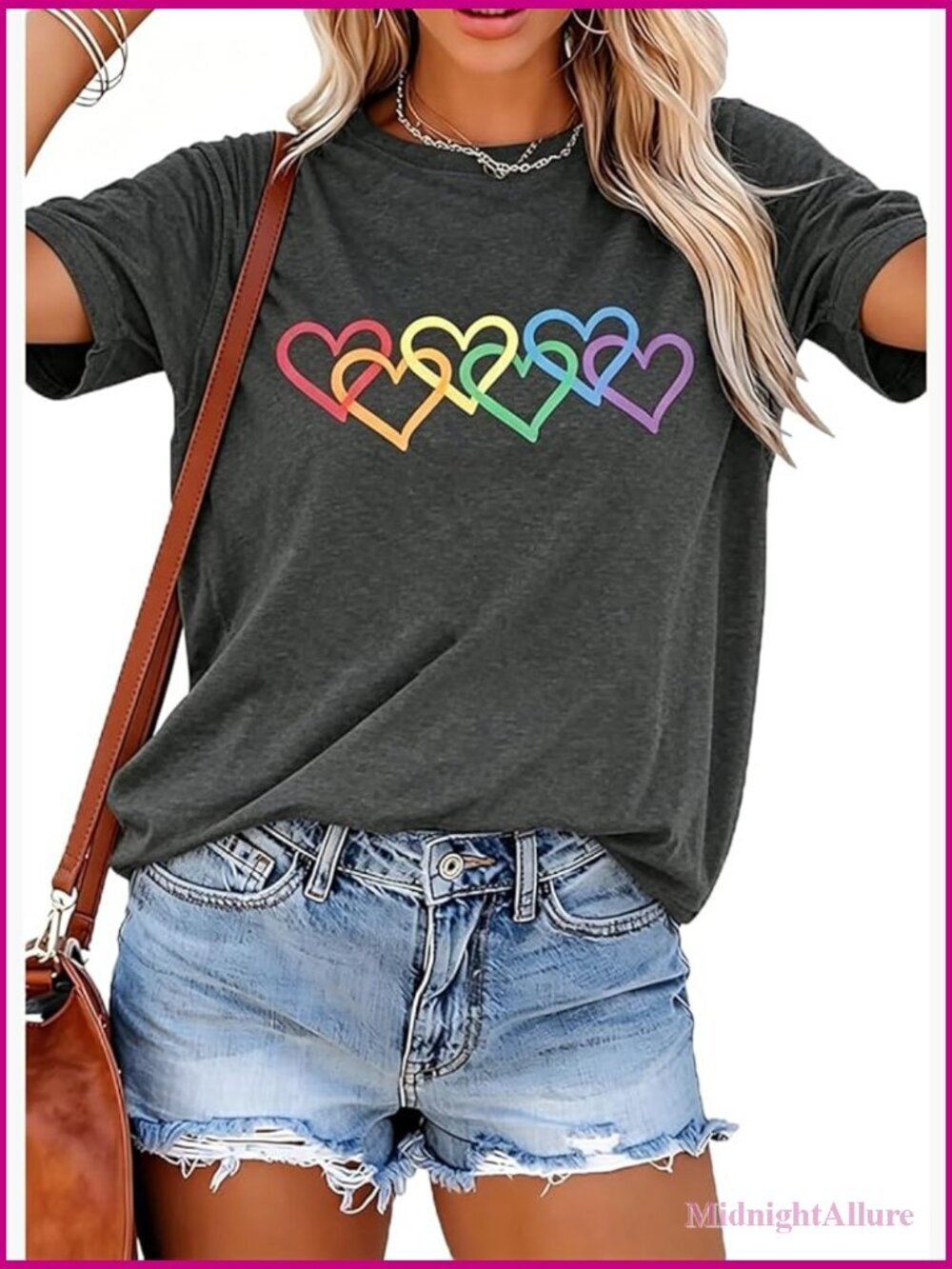 Rainbow Pride LGBTQ T-Shirt - Short Sleeve, Heart Graphic, Casual Summer Top